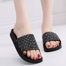 Bling Crystal Slippers Women Slide Sandals Beach Flat Slides ...